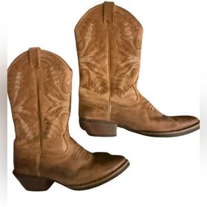 JUSTIN 12” Quinlan Tan Silver Cowgirl cowboy boot real Leather Western Footwear